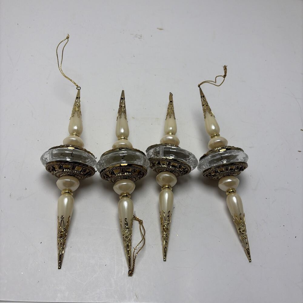4 Robert Stanley Gold Teardrop/Fenial/Icicle Glass X-Mas Ornaments